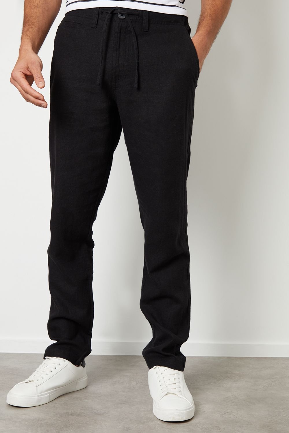 Threadbare Threadbare Men's 'Annual' Linen Blend Casual Trousers in Black - 2