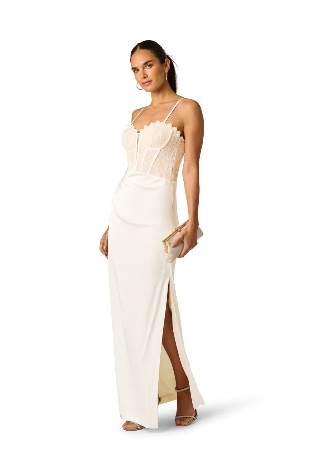 Adrianna by Adrianna Papell Adrianna by Adrianna Papell Women's Satin & Lace Long Dress in Ivory