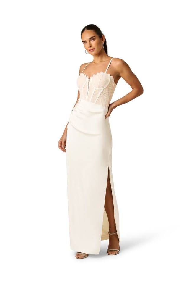Adrianna by Adrianna Papell Adrianna by Adrianna Papell Women's Satin & Lace Long Dress in Ivory - 2