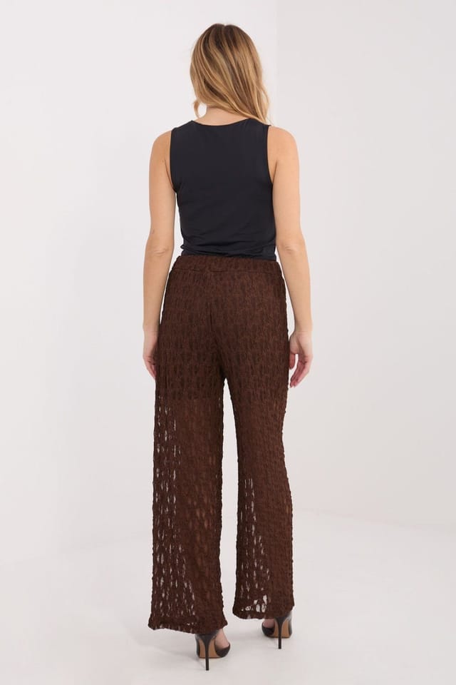Love Lace Love Lace Women's Elegant Lace Wide Leg High Waist Trousers in Brown - 3