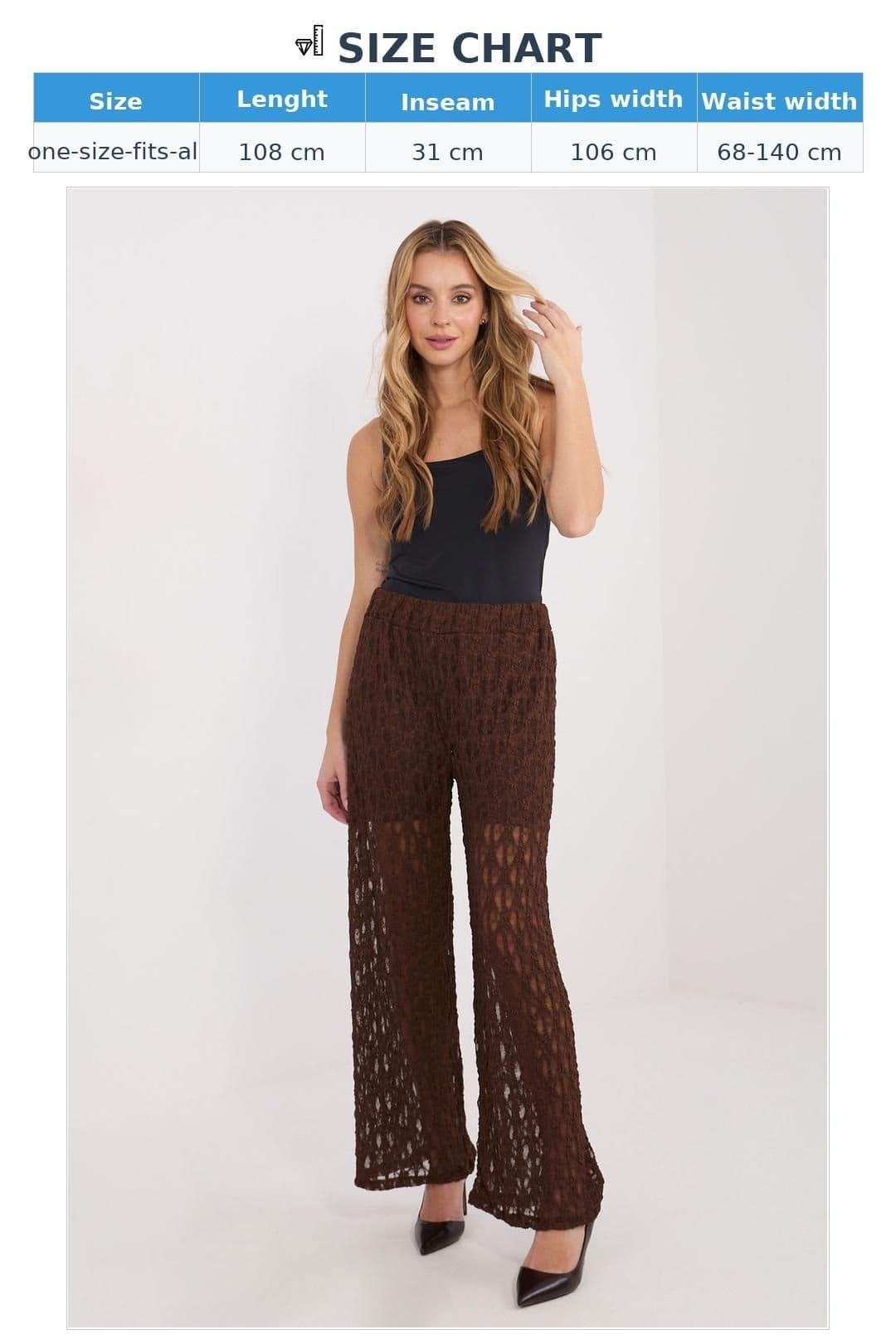 Love Lace Love Lace Women's Elegant Lace Wide Leg High Waist Trousers in Brown - 4