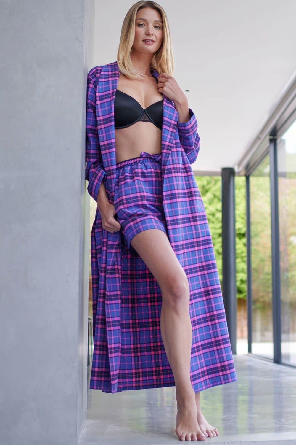 British Boxers British Boxers Bright Pink Tartan Dressing Gown