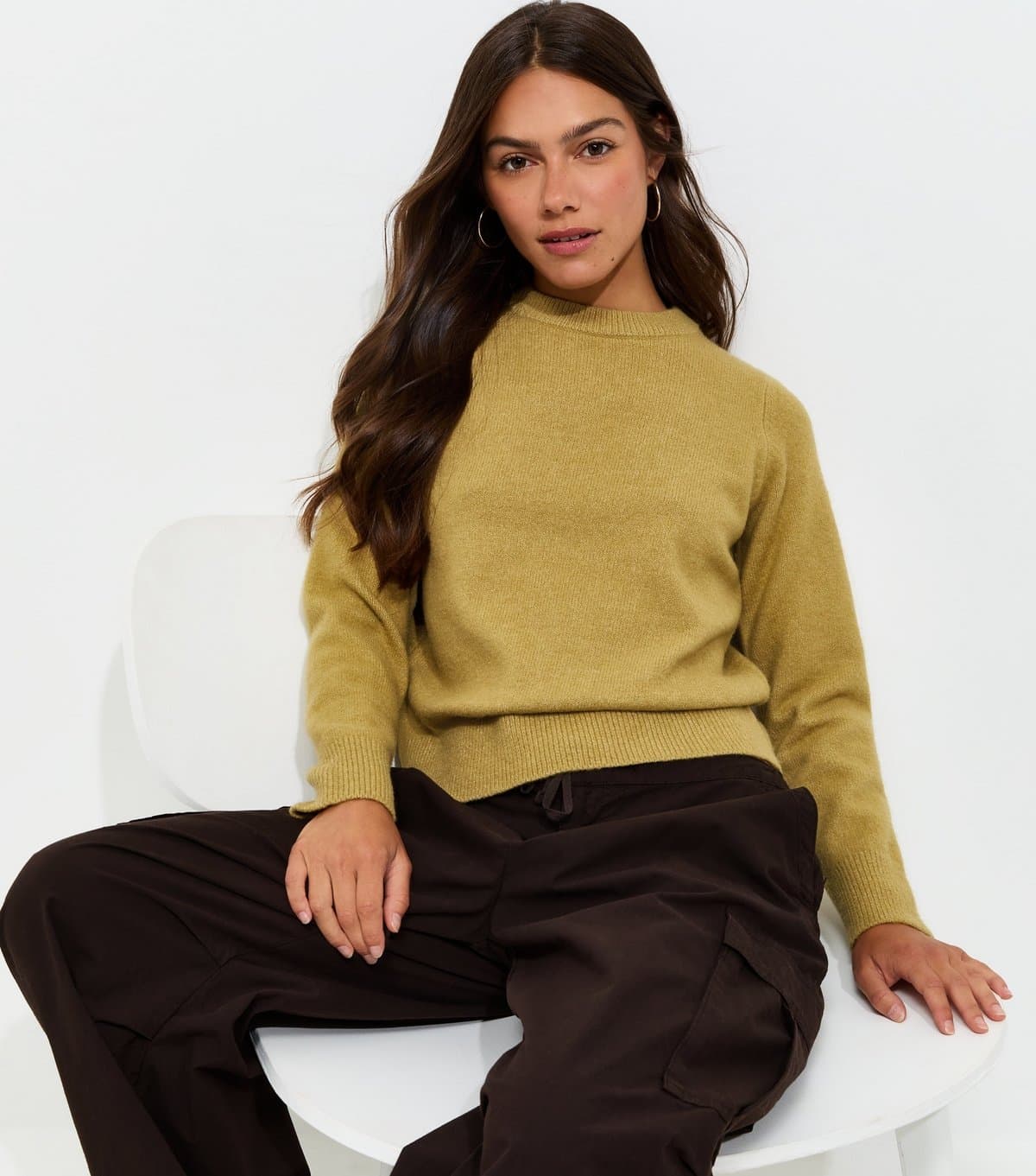 New Look Women's Petite Light Green Set In Sleeve Crew Neck Knitted Jumper New Look