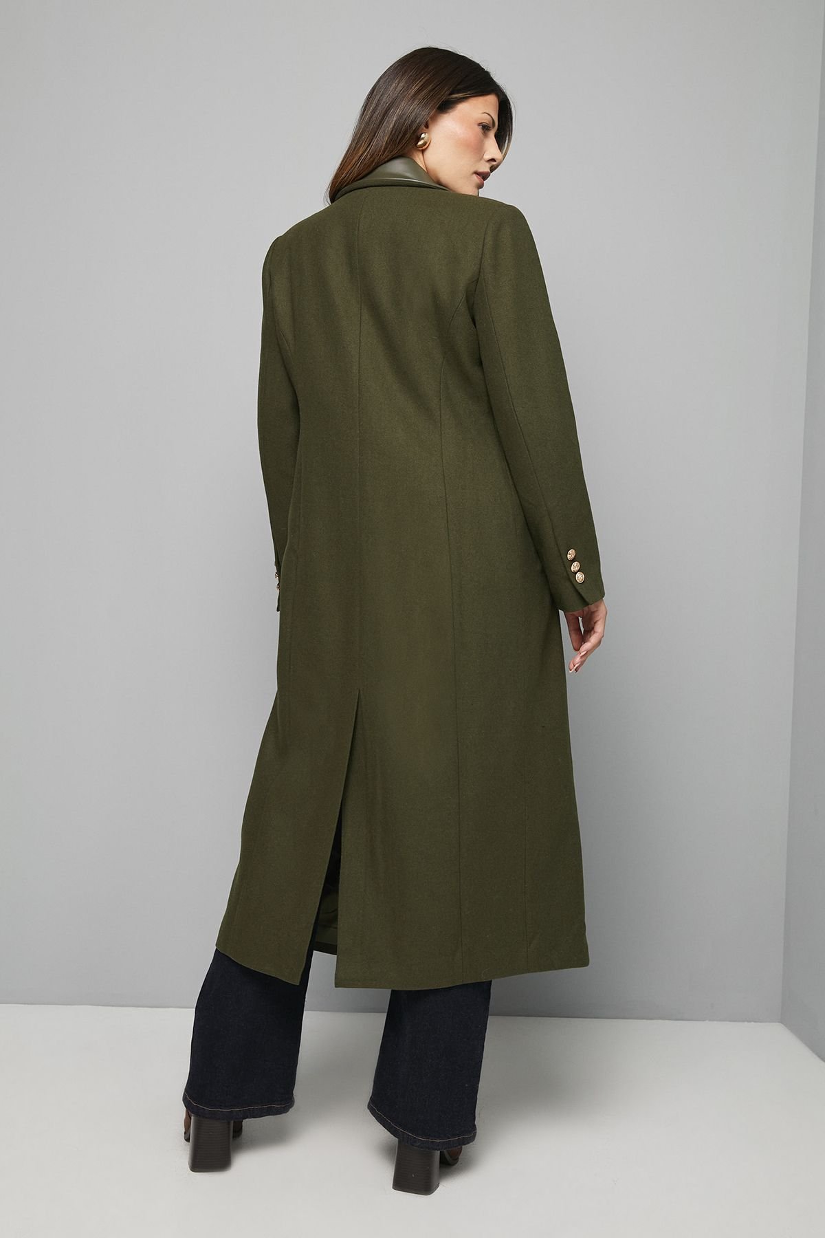 Wallis Wallis Women's Wool Blend Pocket Detail Maxi Coat in Khaki - 3