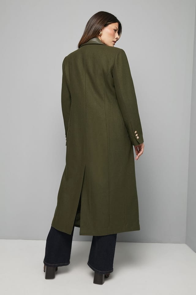 Wallis Wallis Women's Wool Blend Pocket Detail Maxi Coat in Khaki - 3