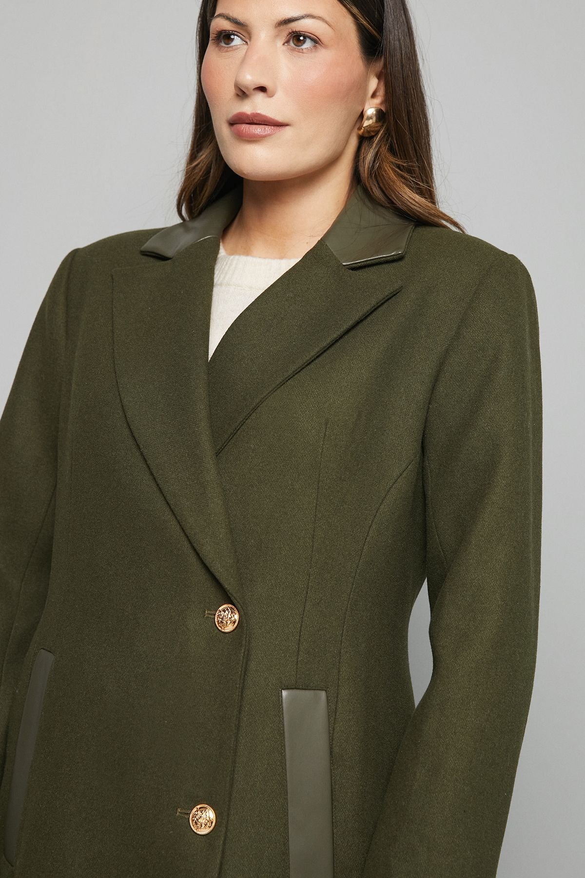 Wallis Wallis Women's Wool Blend Pocket Detail Maxi Coat in Khaki - 4