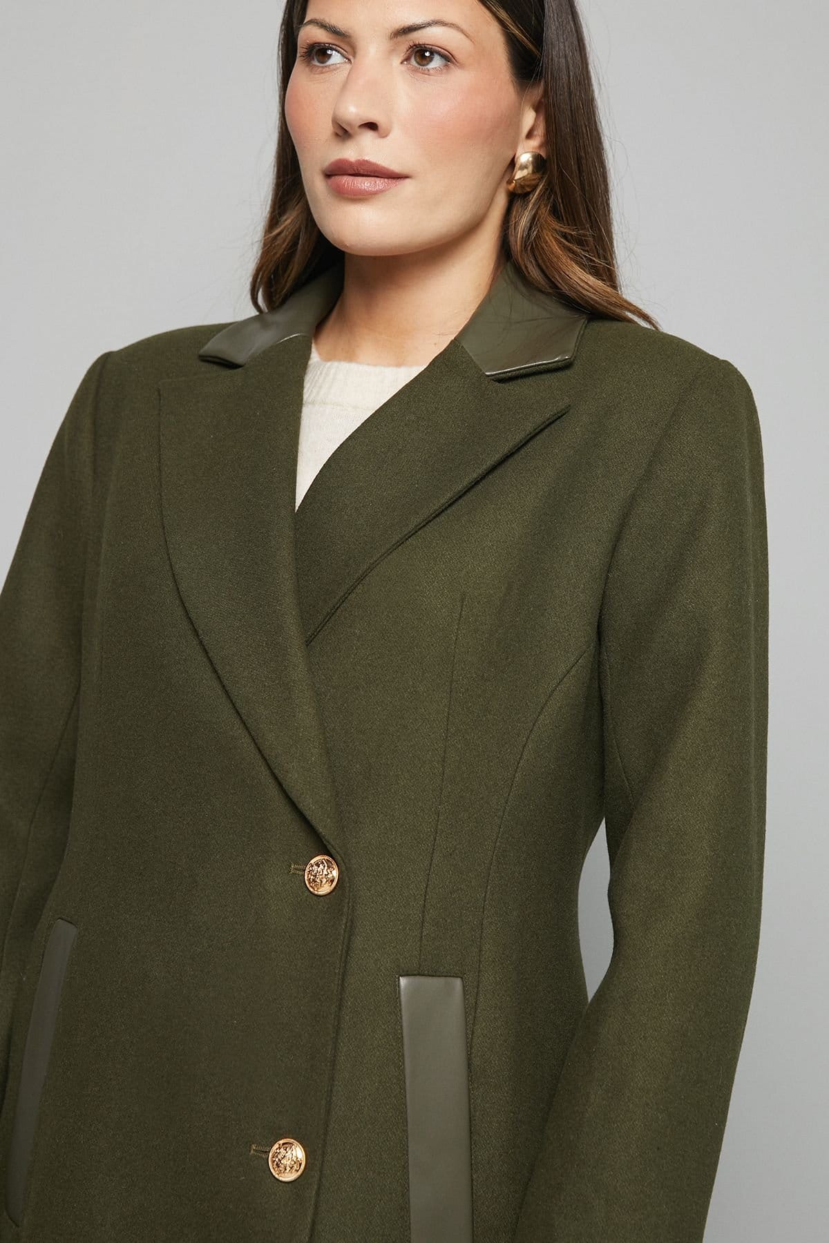 Wallis Wallis Women's Wool Blend Pocket Detail Maxi Coat in Khaki - 4