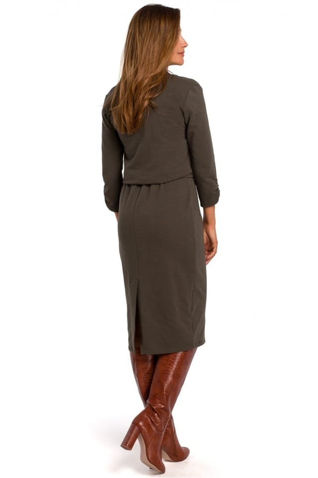 Love Lace Love Lace Women's Cotton Knit Workday Dress with Elastic Waist in Olive - 2