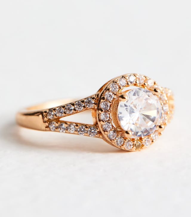 New Look Gold Tone Cubic Zirconia Round Engagement Ring New Look - 2