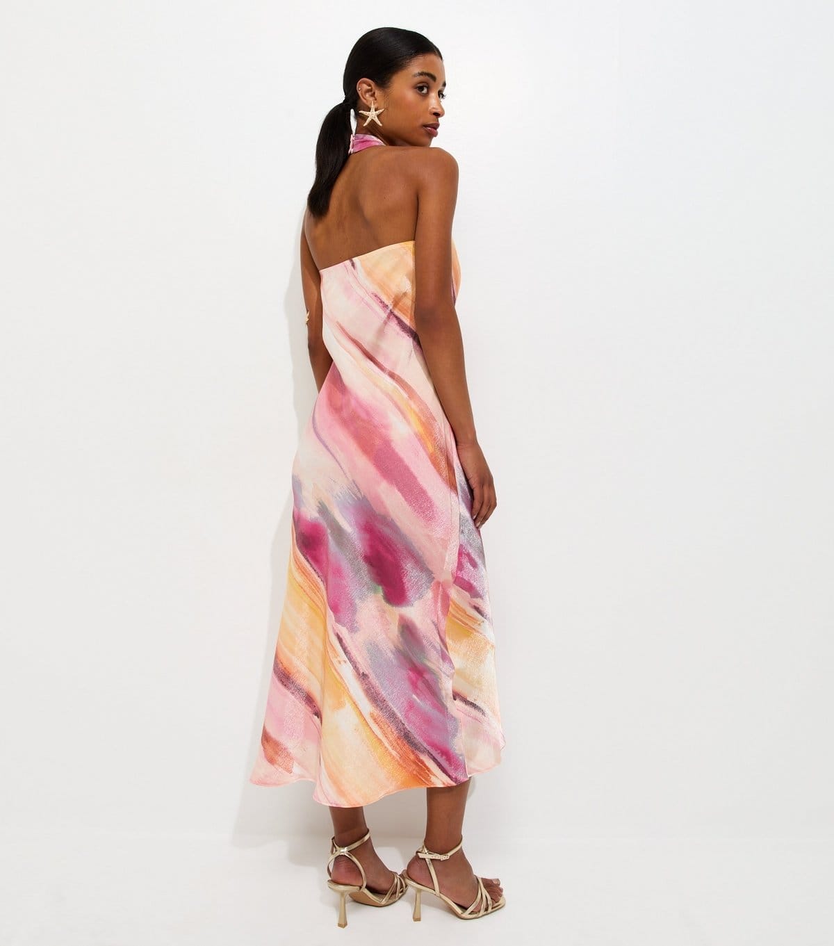 New Look Women's Pink Diagonal Blurry Stripe Halterneck Midi Dress New Look - 4