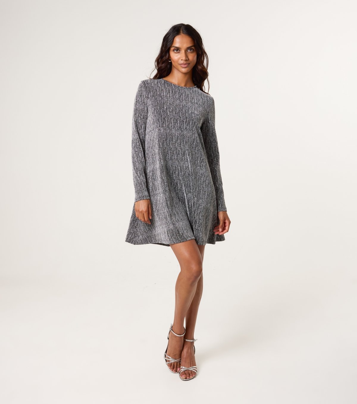 Blue Vanilla Women's Silver Long Sleeve Mini Swing Dress Blue Vanilla New Look - 2