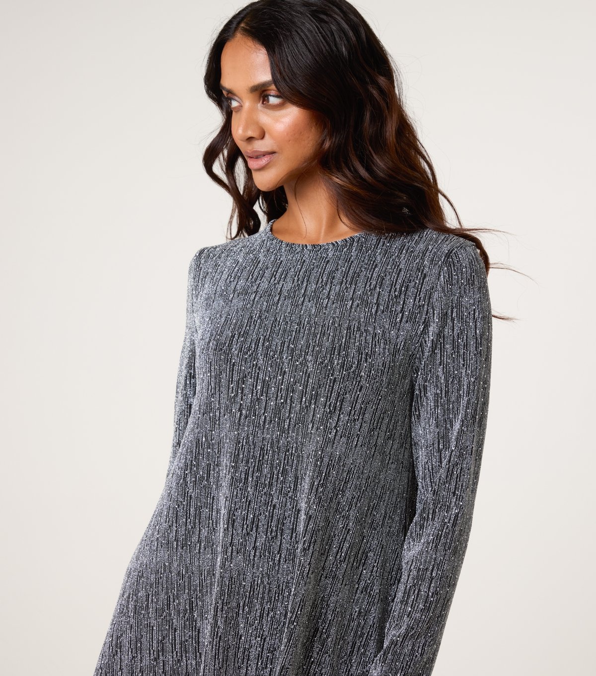 Blue Vanilla Women's Silver Long Sleeve Mini Swing Dress Blue Vanilla New Look - 3