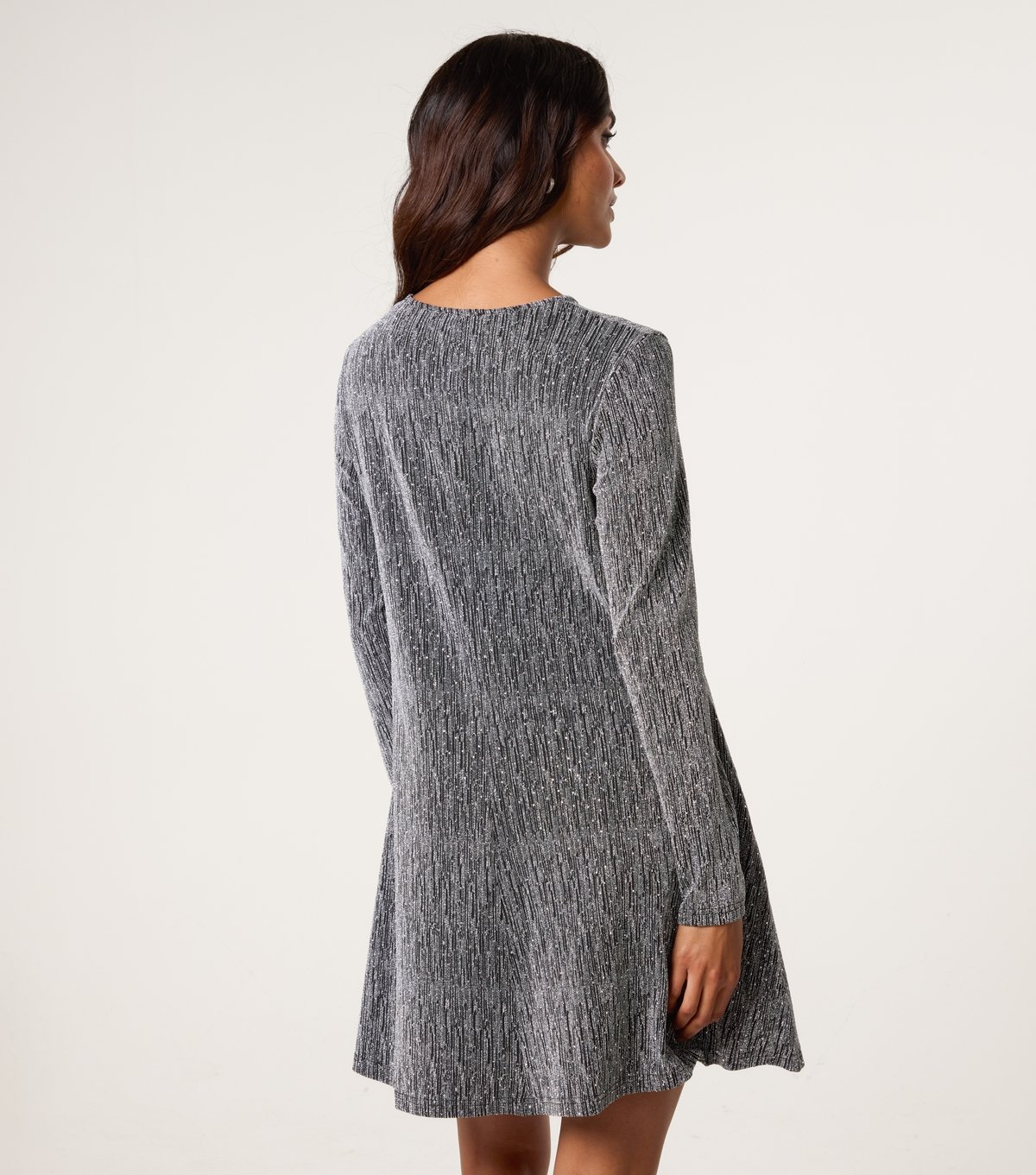 Blue Vanilla Women's Silver Long Sleeve Mini Swing Dress Blue Vanilla New Look - 4