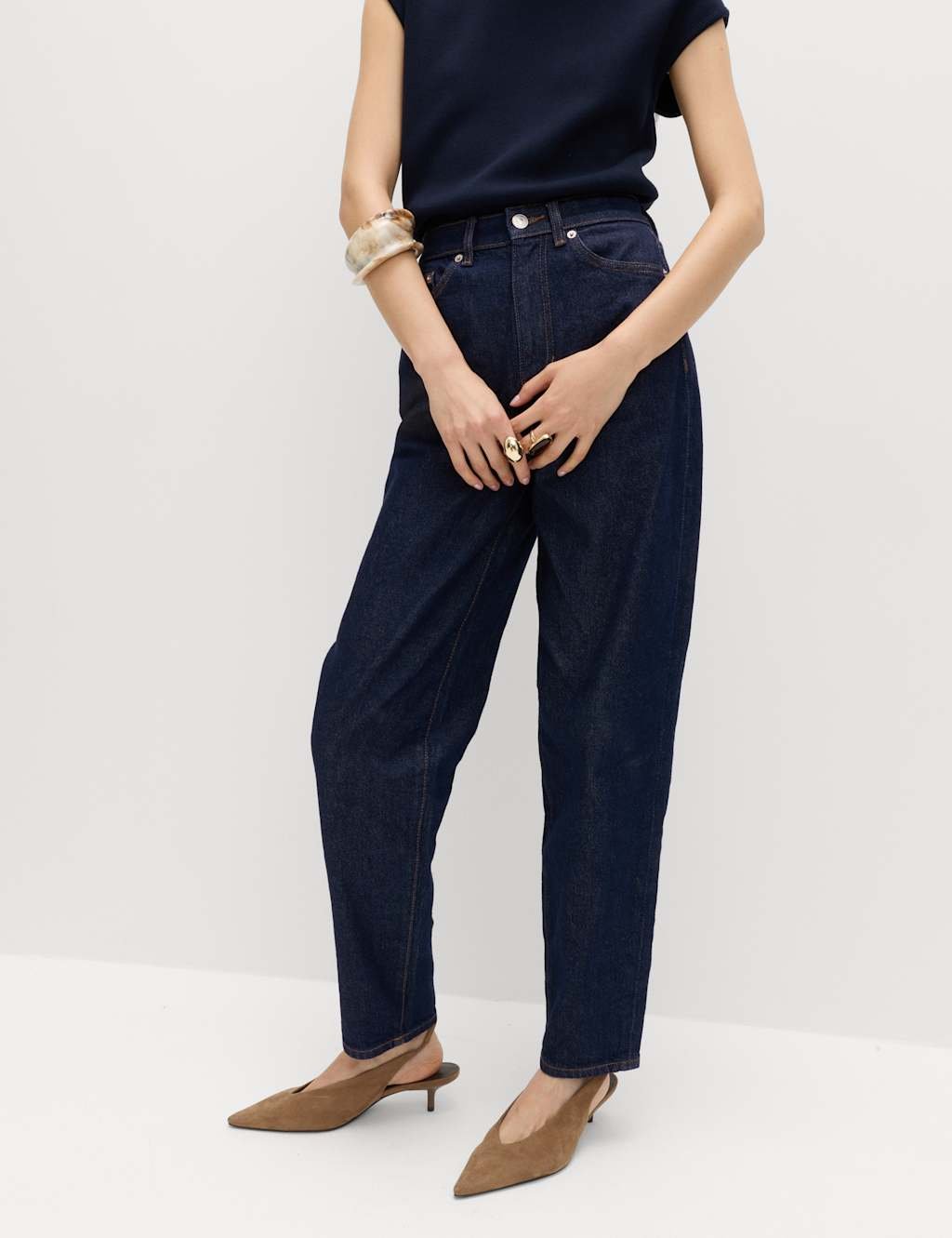 Marks & Spencer M&S Mom High Waisted Ankle Grazer Jeans Indigo Mix - 3