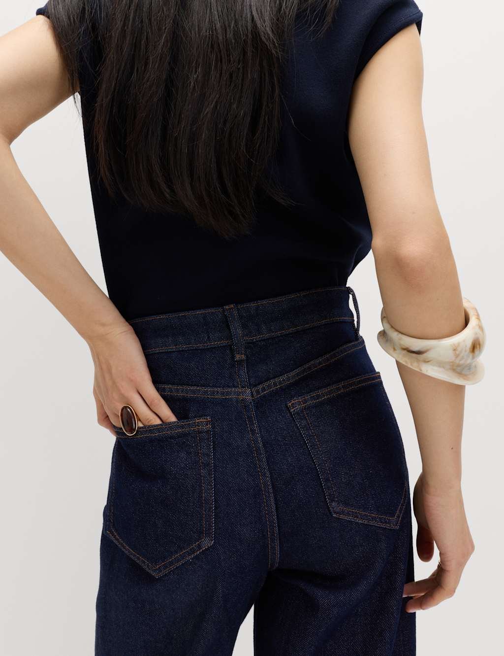 Marks & Spencer M&S Mom High Waisted Ankle Grazer Jeans Indigo Mix - 4