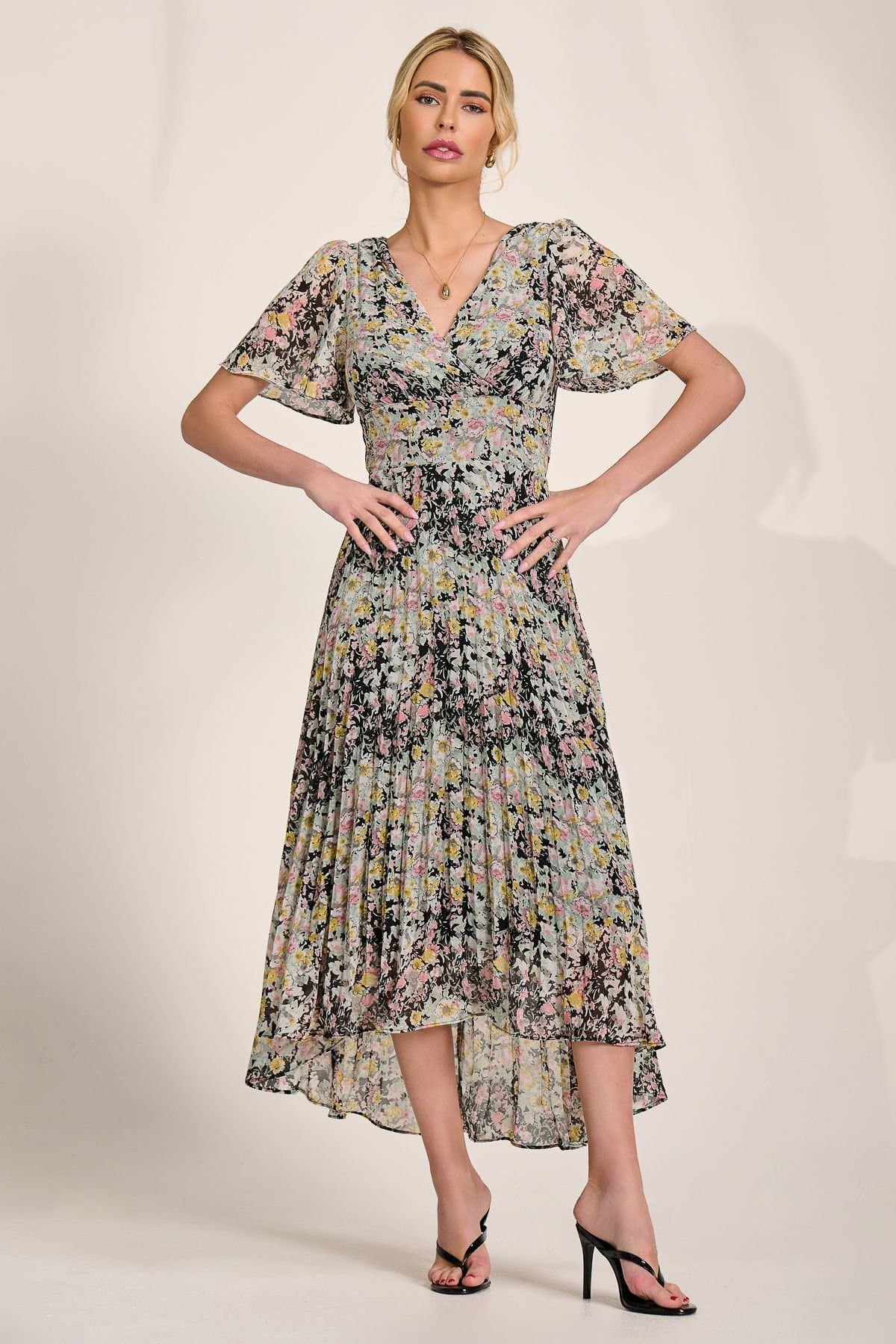 Jolie Moi Jolie Moi Women's Floral Chiffon V Neck Midaxi Dress