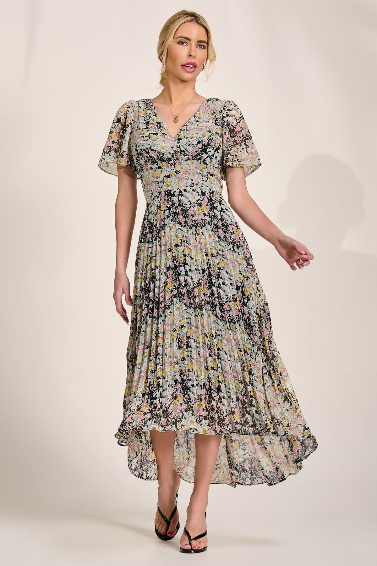Jolie Moi Jolie Moi Women's Floral Chiffon V Neck Midaxi Dress - 4