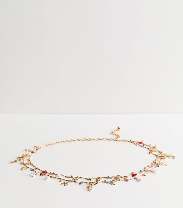New Look Gold Tone Multicolour Seahorse and Starfish Chain Belt New Look - 2