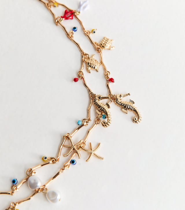New Look Gold Tone Multicolour Seahorse and Starfish Chain Belt New Look - 3