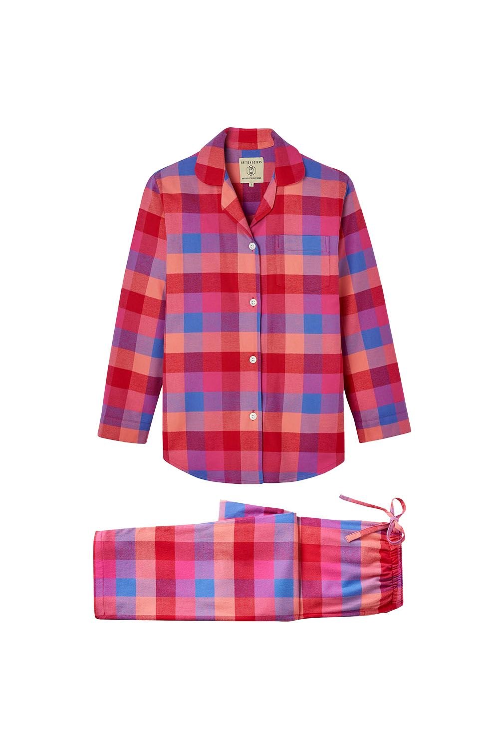 British Boxers British Boxers Women's "Coral Shire" Square Brushed Cotton Pyjama Set in Coral - 2