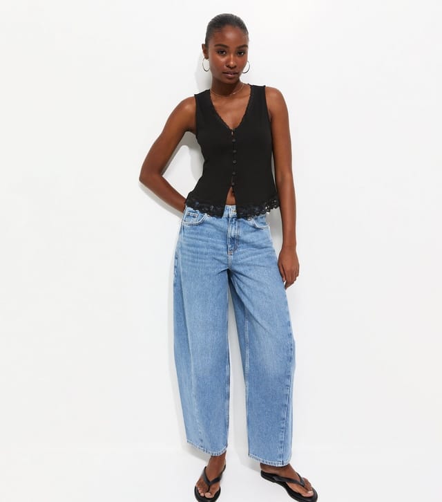 New Look Women's Black Lace Trim Button Up Rib Vest New Look - 3