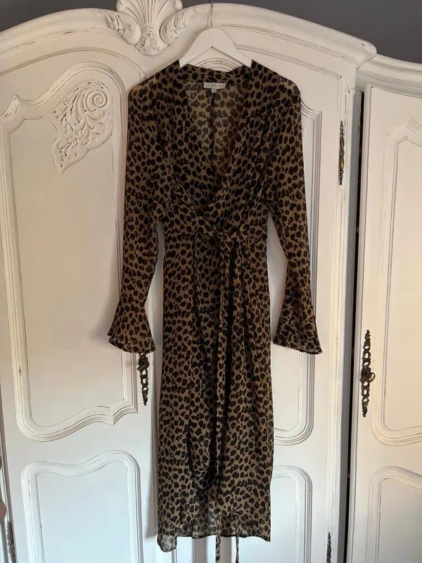Never Fully Dressed Never Fully Dressed Lucia Leopard sheer wrap maxi midi dress size 14