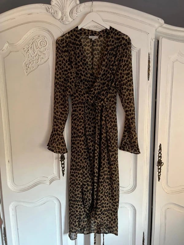 Never Fully Dressed Leopard Sheer Wrap Maxi Midi Dress Size 14