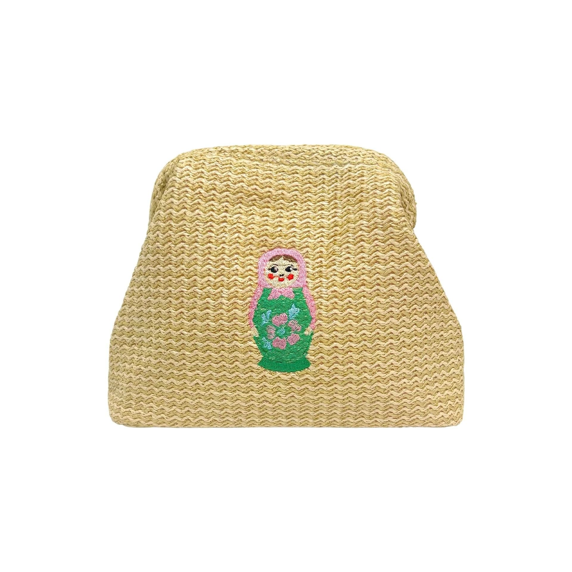 Lilly Loves Lilly Loves Beige Russian Doll Straw Clutch