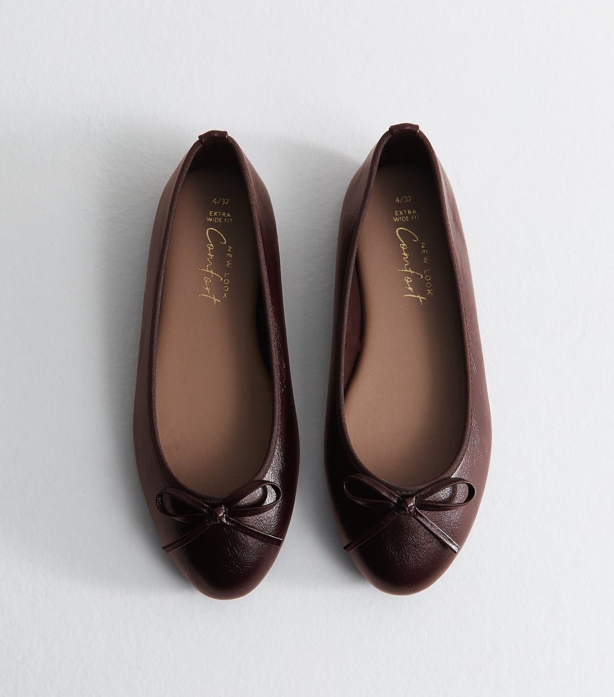 New Look Women's Extra Wide Dark Burgundy Faux Leather Ballet Flats Vegan New Look
