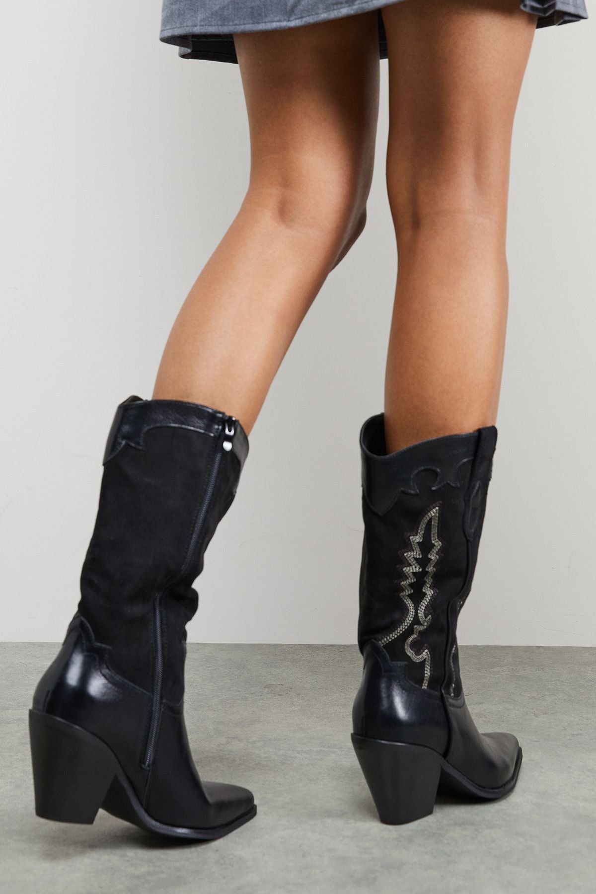 Faith Faith Women's : Lola Mix Material Western Calf Boots in Natural Black - 3