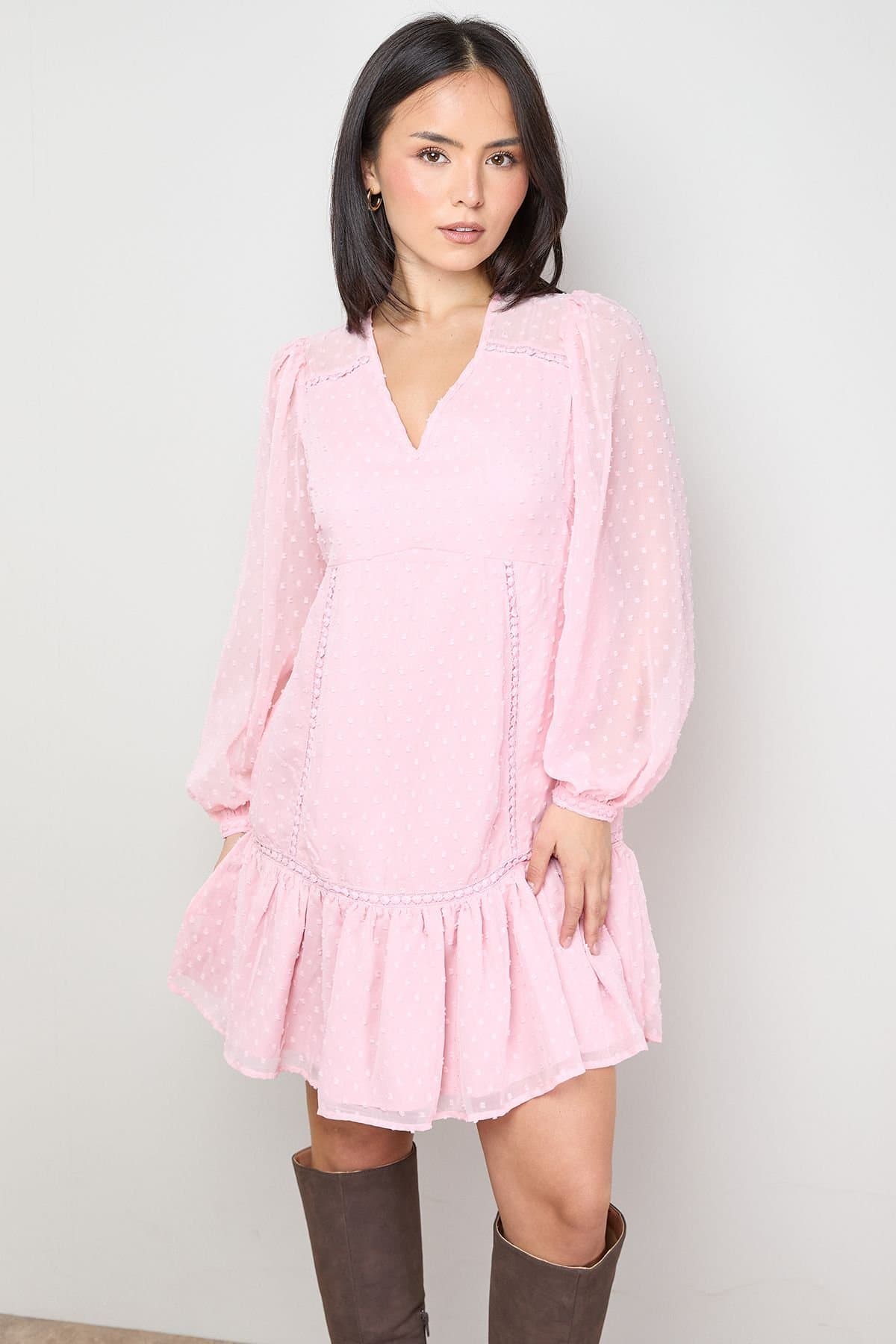 Oasis Oasis Women's Petite Trim Insert Detail Mini Dress in Light Pink