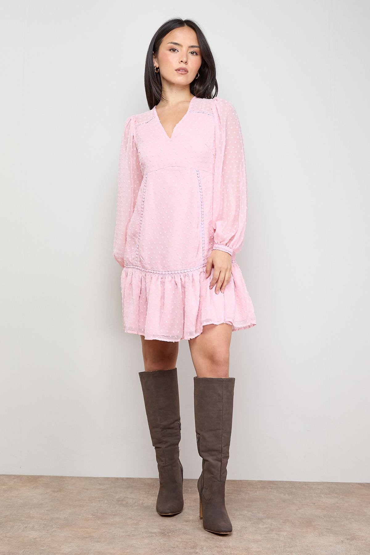 Oasis Oasis Women's Petite Trim Insert Detail Mini Dress in Light Pink - 4