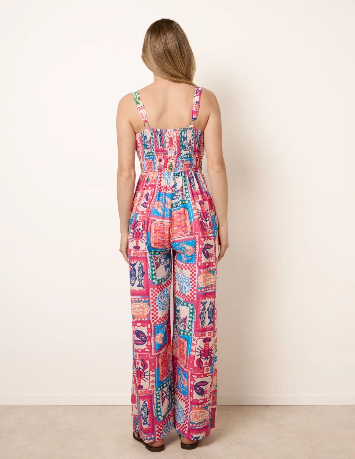 Blue Vanilla Tie Front Jumpsuit In Postcard Print - 4