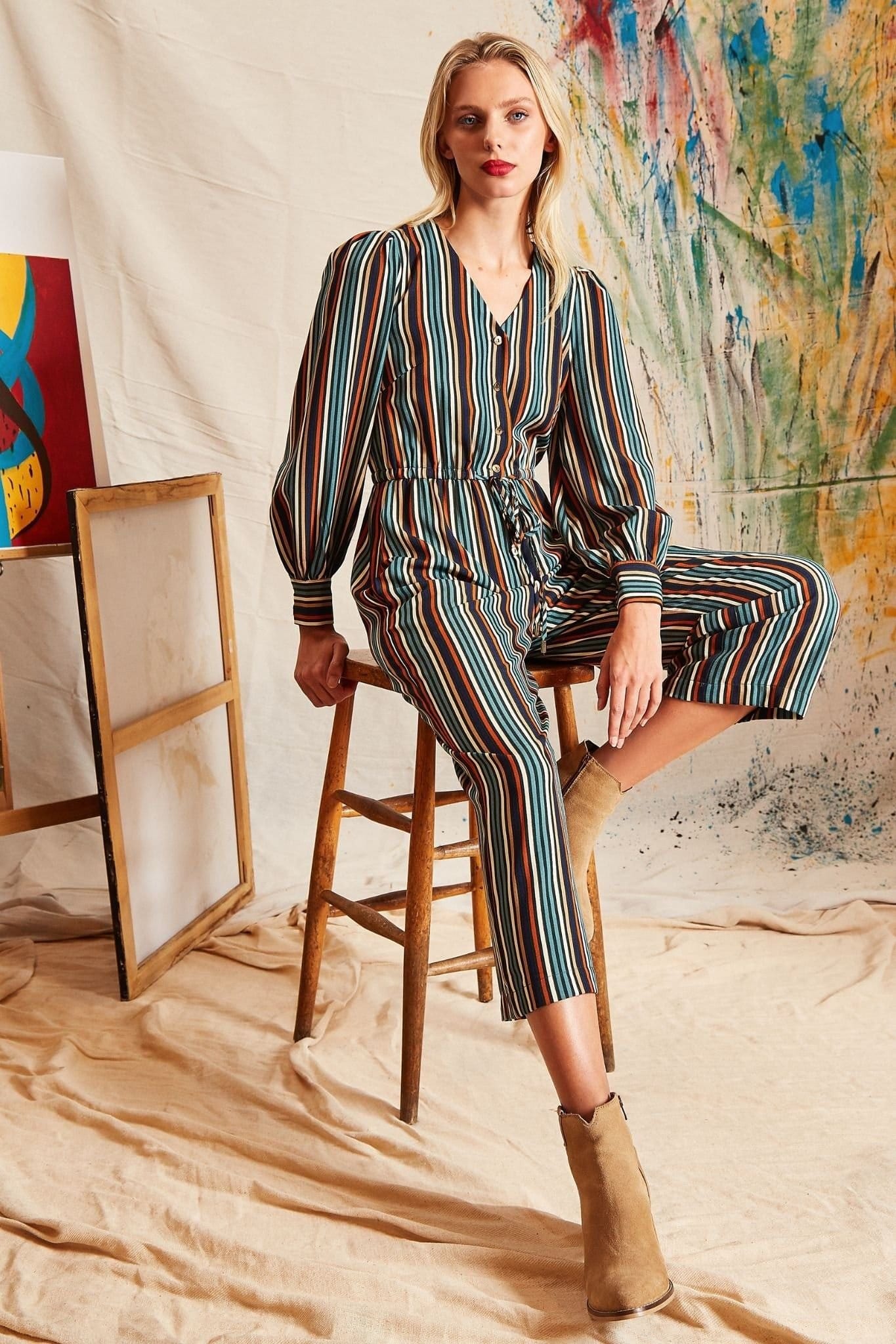 Louche Louche Women's Darcy Winter Stripe Long Sleeve Jumpsuit - 4