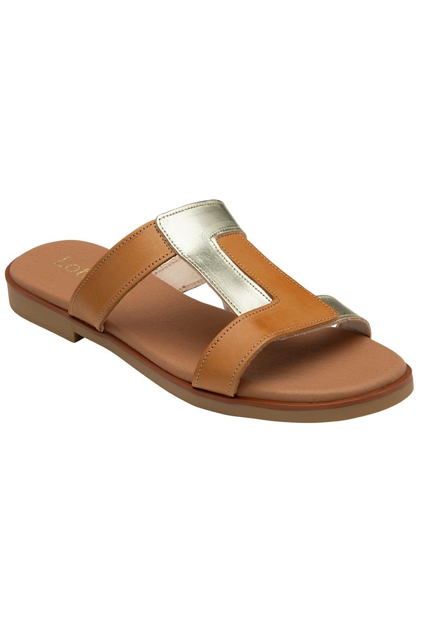Lotus Lotus Women's Tan & Gold 'Milena' Leather Mule Sandals - 1