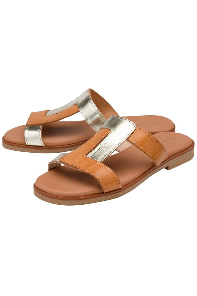 Lotus Lotus Women's Tan & Gold 'Milena' Leather Mule Sandals - 2