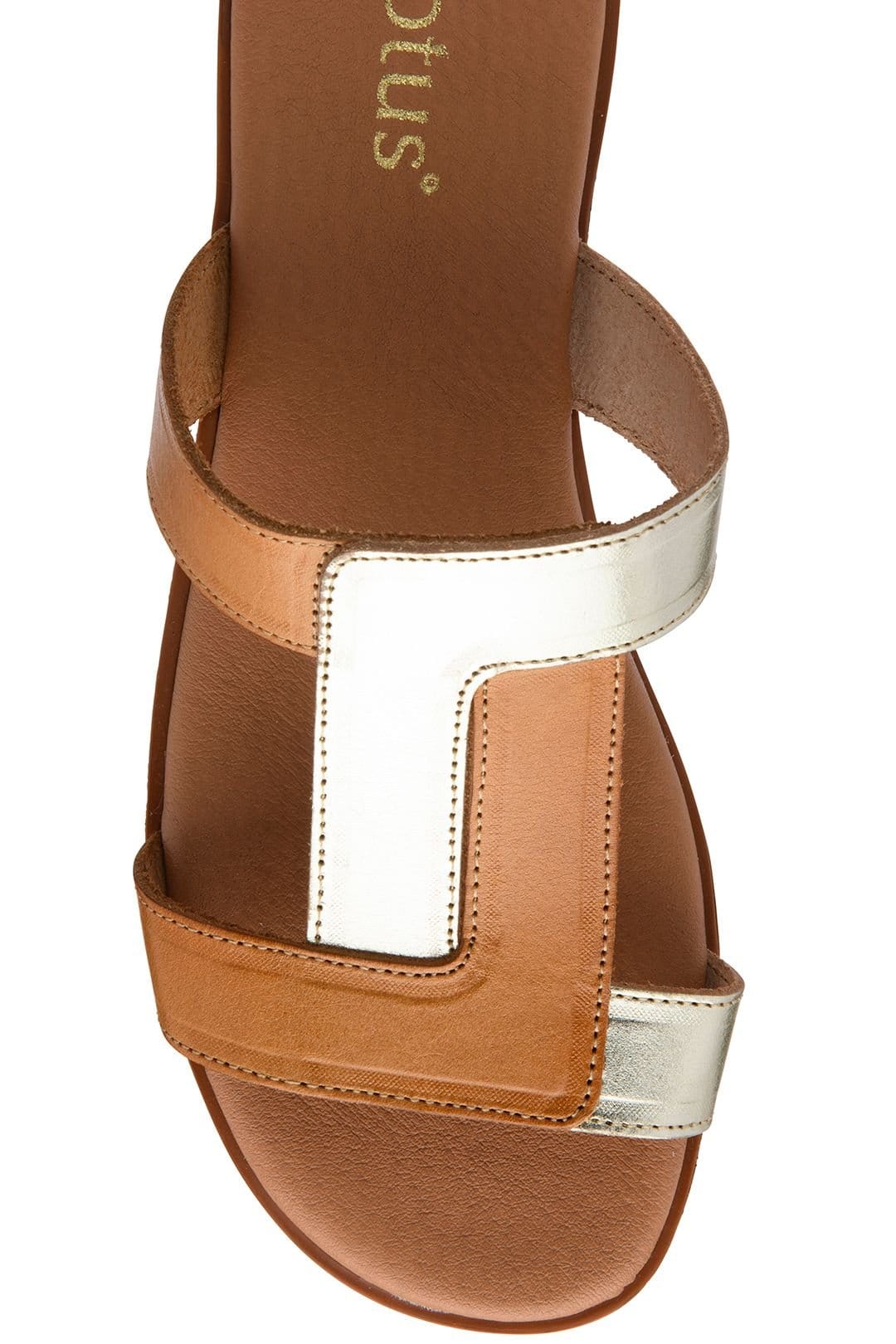 Lotus Lotus Women's Tan & Gold 'Milena' Leather Mule Sandals - 4