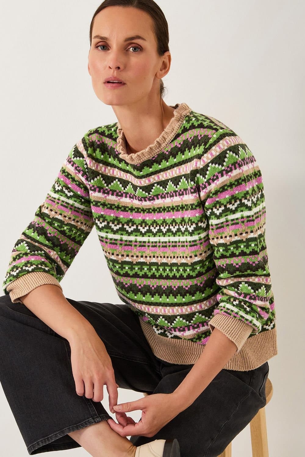 Monsoon Monsoon Women's Fira Fair Isle Jumper Green