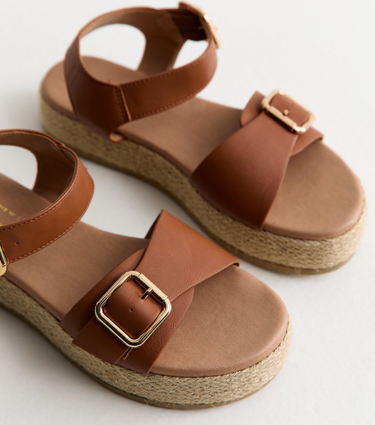 New Look Women's Wide Fit Tan Faux Leather Buckled Strap Flatform Sandals Vegan New Look - 3