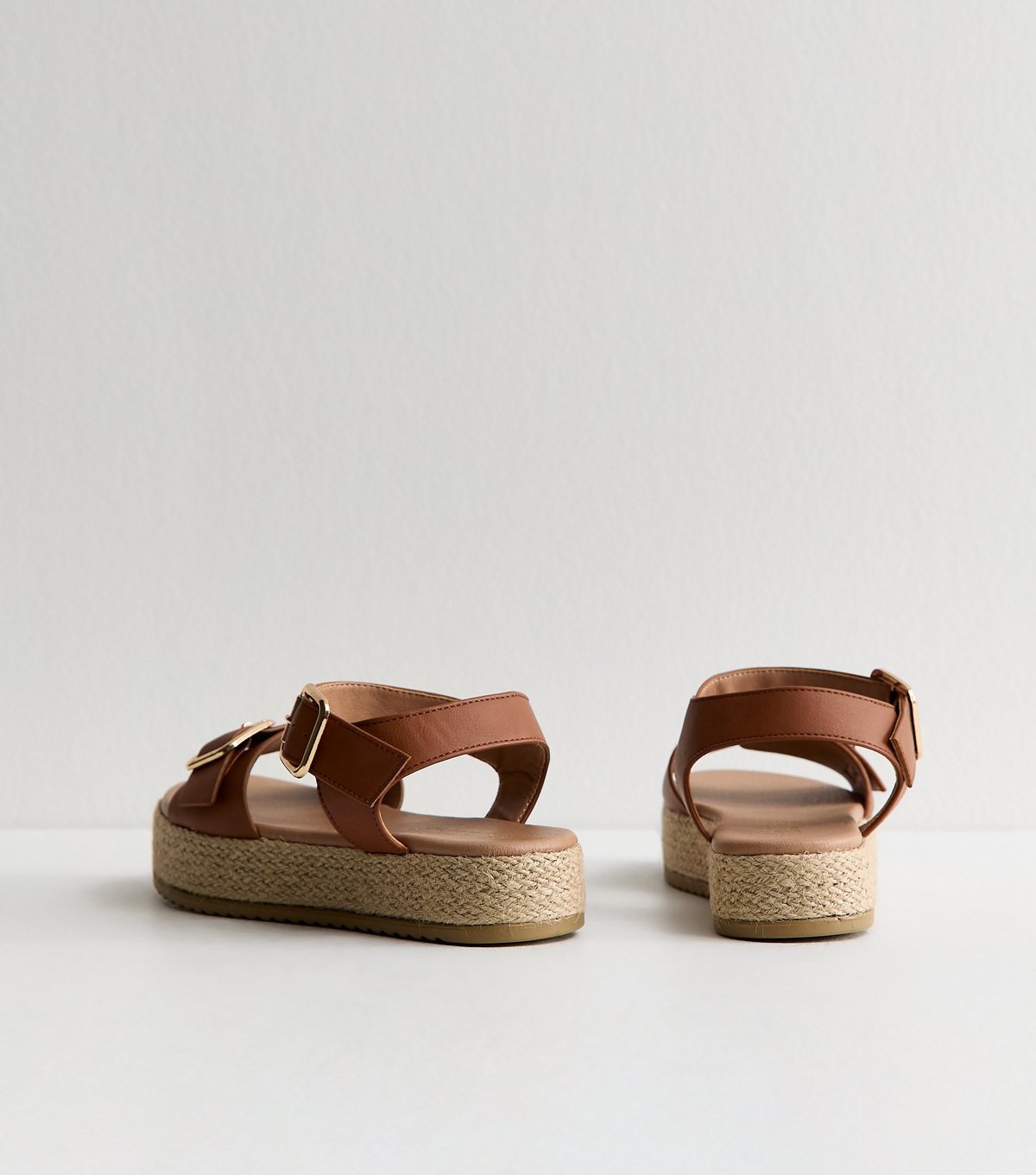 New Look Women's Wide Fit Tan Faux Leather Buckled Strap Flatform Sandals Vegan New Look - 4