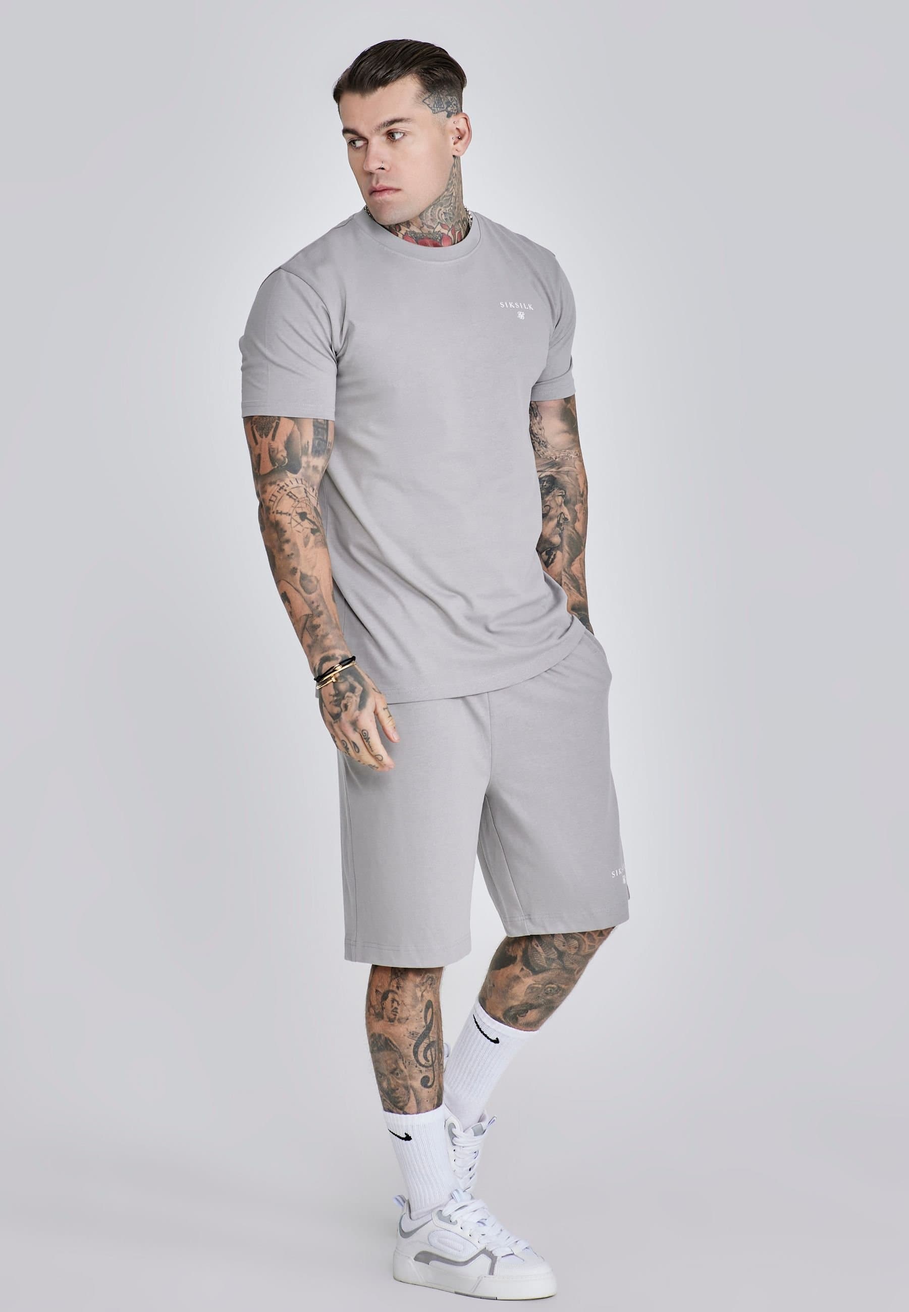 SikSilk SikSilk Men's Grey Marl T-Shirt & Shorts Set in Brown