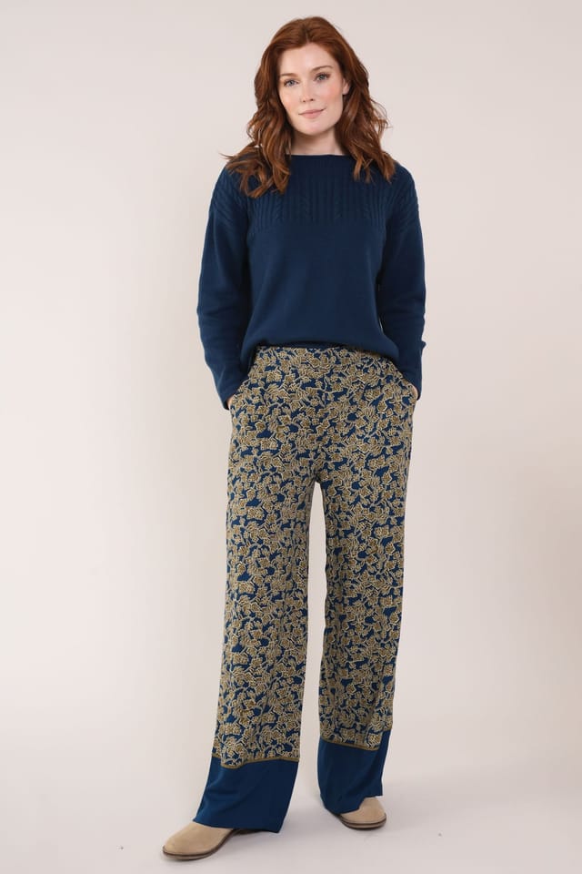 Nomads Clothing Nomads Clothing Women's Viscose Contrast Hem Trousers in Khaki - 2