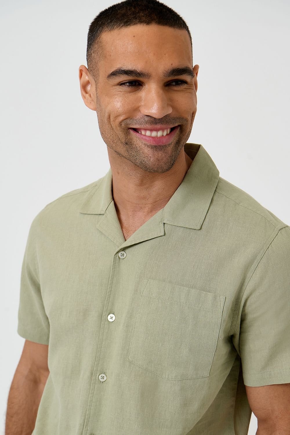 Threadbare Threadbare Men's Linen Cotton Blend Short Sleeve Shirt in Pale Green - 4
