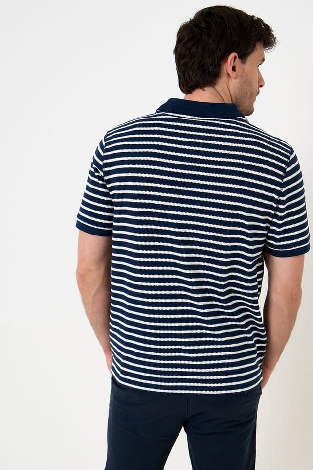 Saltwell Saltwell Men's Stripe Short Sleeve Cotton Polo Shirt in Navy - 2