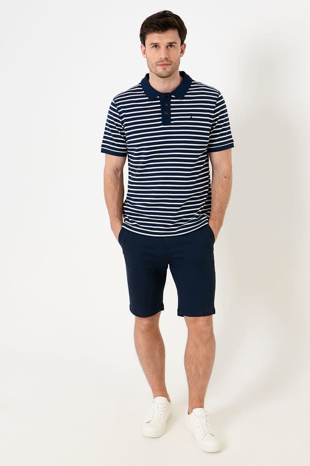Saltwell Saltwell Men's Stripe Short Sleeve Cotton Polo Shirt in Navy - 3