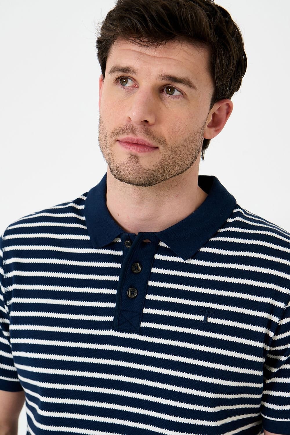 Saltwell Saltwell Men's Stripe Short Sleeve Cotton Polo Shirt in Navy - 4