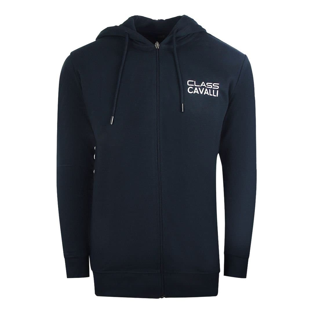 Cavalli Class Cavalli Class Men's Reverse Logo Navy Blue Zip-Up Hoodie