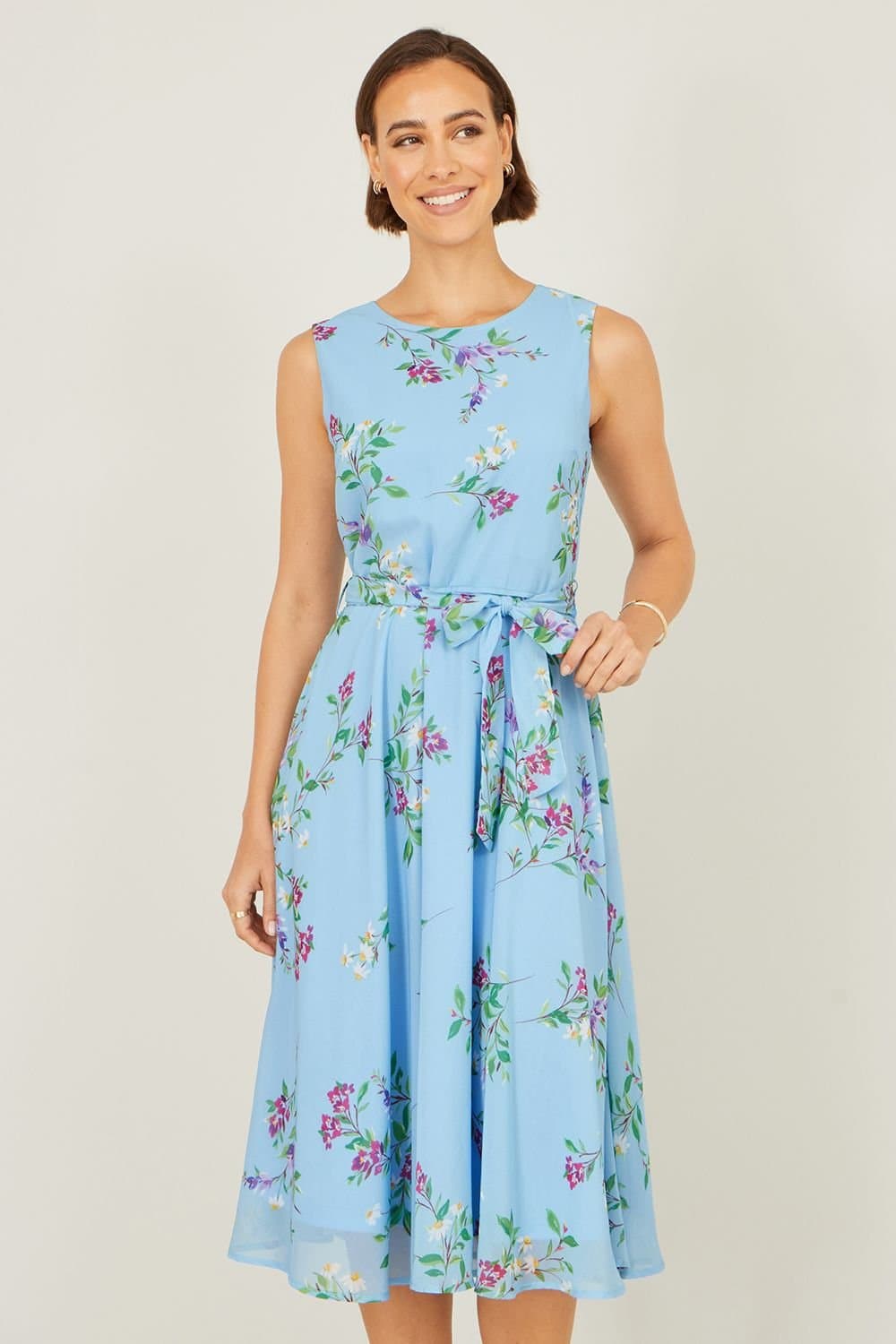 Yumi Yumi Women's Floral Print Midi Skater Dress in Blue
