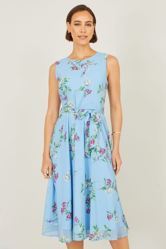 Yumi Yumi Women's Floral Print Midi Skater Dress in Blue - 2