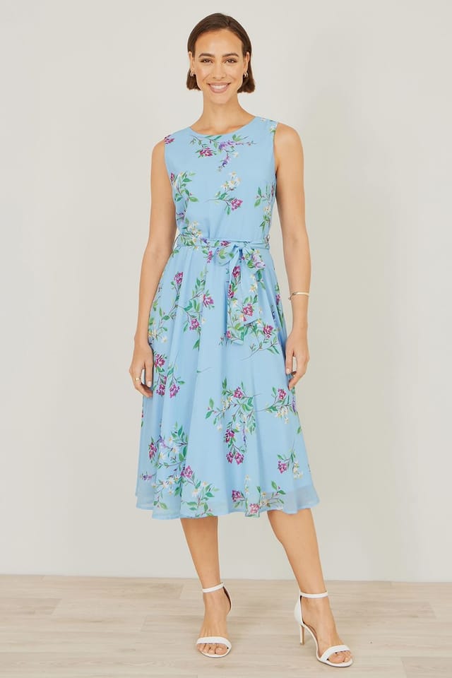 Yumi Yumi Women's Floral Print Midi Skater Dress in Blue - 3